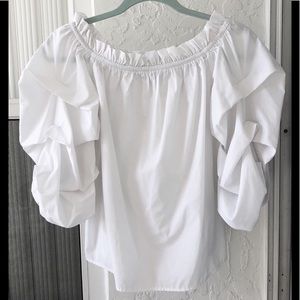 CASTING WHITE COLD SHOULDER BLOUSE TOP SMALL EUC